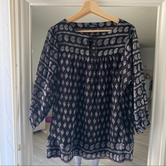 Madewell Black Moroccan Boho Paisley Print Blouse - Picture 2 of 5